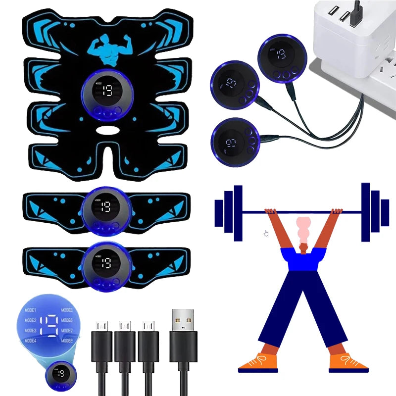 USB Rechargable  Muscle Stimulator ABS Arm 3 IN 1 Trainer Pad Wireless Smart Fitness Abdominal Training Electric Body Slim