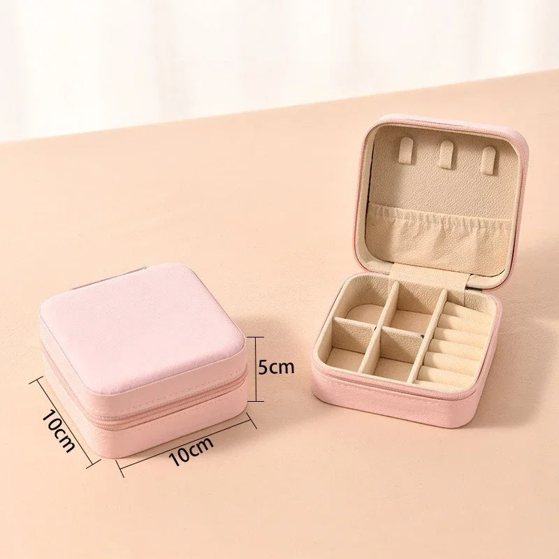 Portable Mini Jewelry Storage Box Travel Organizer Jewelry Case Leather Storage Earrings Necklace Ring Jewelry Organizer Display