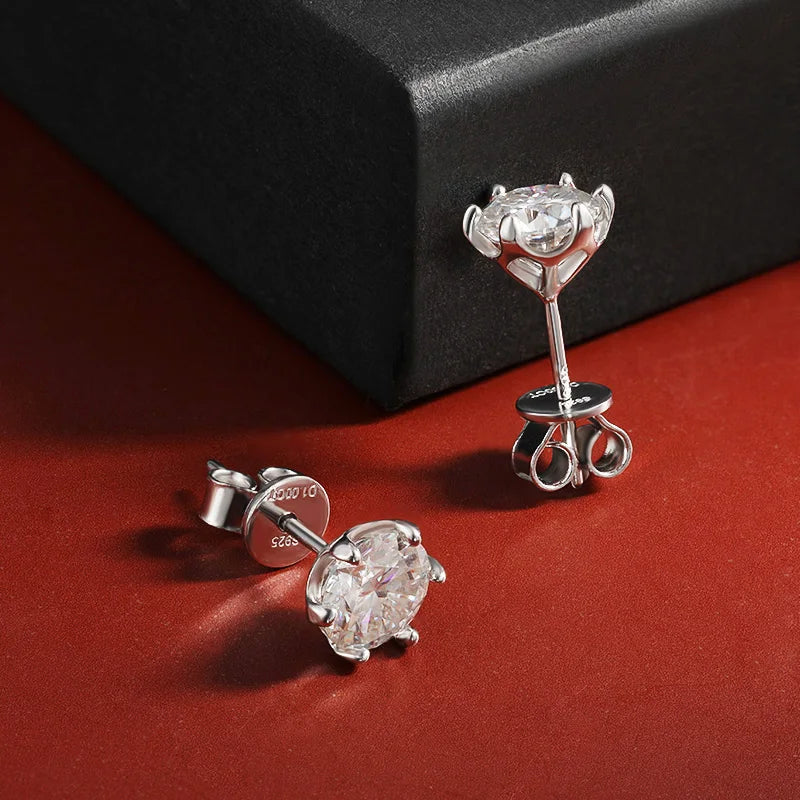 100% 925 Sterling Silver 0.2-2 Carat D Color Moissanite Diamond Stud Earrings For Women Sparkling Party Fine Jewelry Gifts