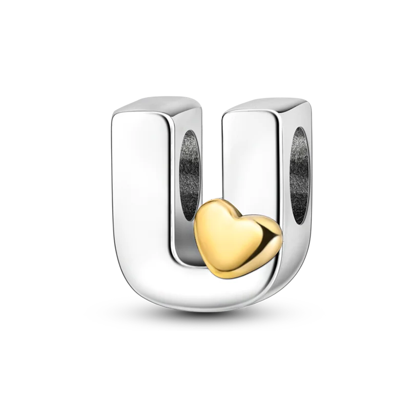 Fit Original Bangle Bracelet DIY A-Z Alphabet Charms Bead 925 Sterling Silver CZ Zircon LOVE Letter Dangle Pendant Jewelry Gift