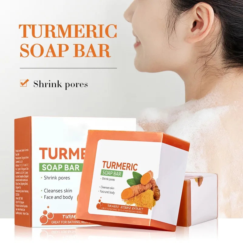 Turmeric soap, handmade and made from natural ingredients, for cleansing the body and lightening dark skin under the armpits and legs, body cleansers and lightening facial soap for skin care and beauty.