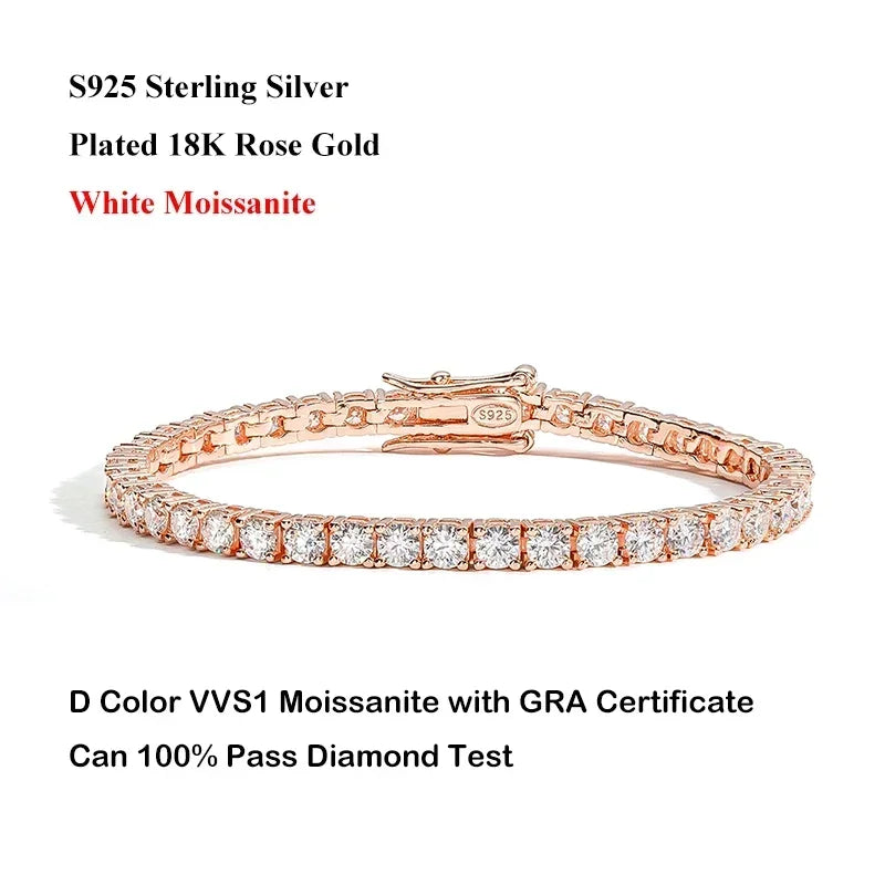 Color Full 2/2.5/3/4/5/6.5mm Moissanite Tennis Bracelet For Women S925 Plated 18K Rose Gold Diamond Link Bracelets