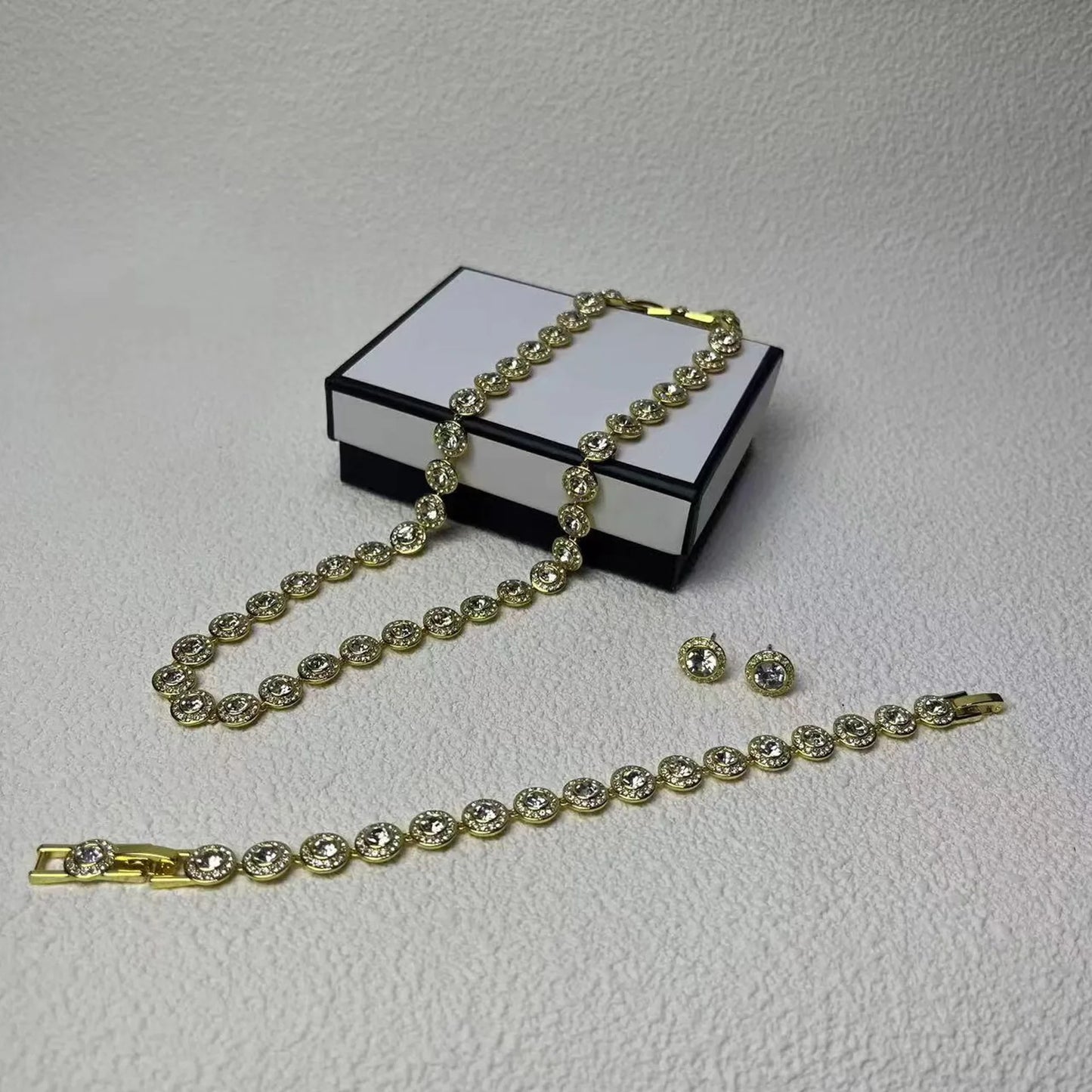 swarovski  2026 New Original Round Water Drop Crystal High Jewelry Set Fashion Dazzling Women's Bracelet Earring Necklace Ring Wedding Gift