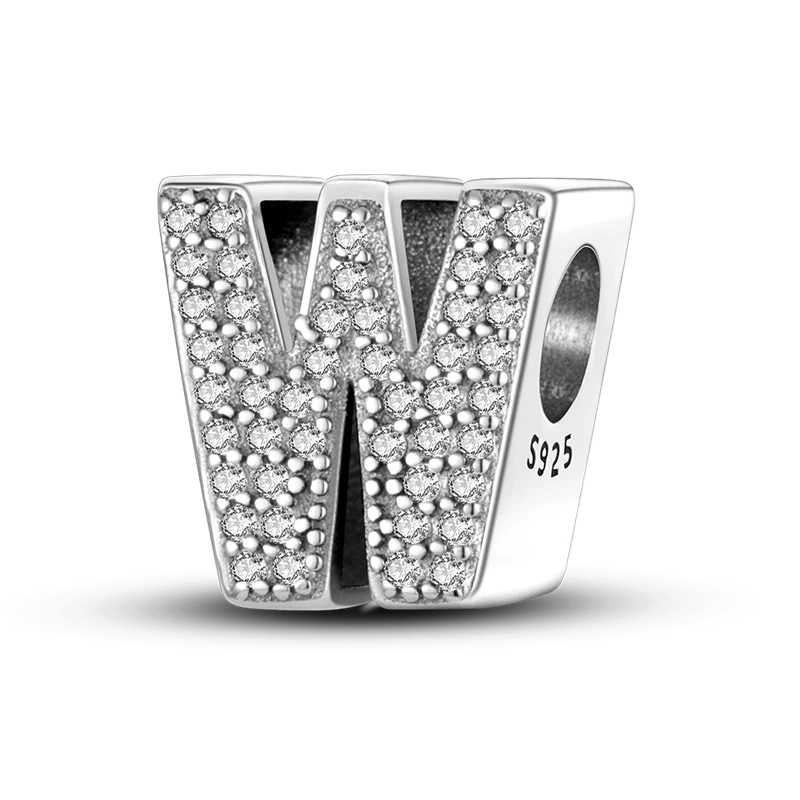 Fit Original Bangle Bracelet DIY A-Z Alphabet Charms Bead 925 Sterling Silver CZ Zircon LOVE Letter Dangle Pendant Jewelry Gift