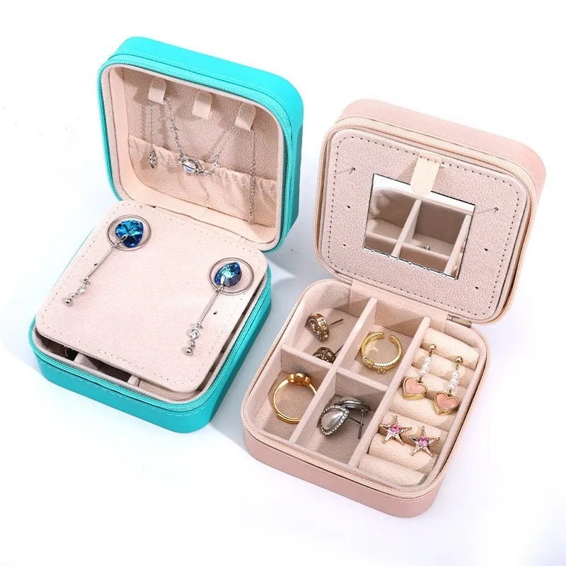 Portable Mini Jewelry Storage Box Travel Organizer Jewelry Case Leather Storage Earrings Necklace Ring Jewelry Organizer Display