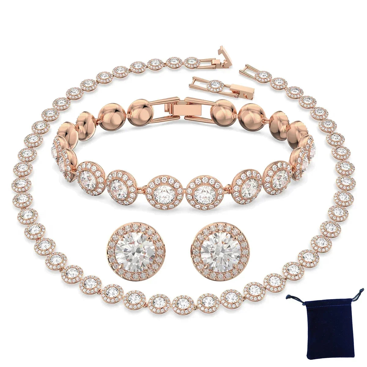 High Quality Women's Classic Happiness Diamond Round Crystal Necklace Set S925 Silver Gorgeous Una Angelic Series Jewelry Set