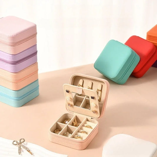 Portable Mini Jewelry Storage Box Travel Organizer Jewelry Case Leather Storage Earrings Necklace Ring Jewelry Organizer Display