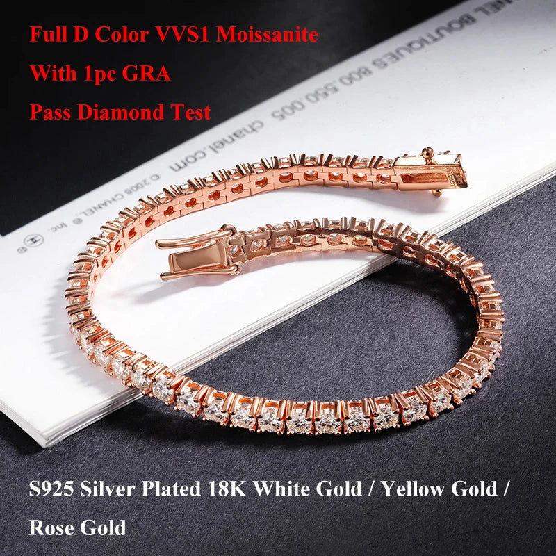Color Full 2/2.5/3/4/5/6.5mm Moissanite Tennis Bracelet For Women S925 Plated 18K Rose Gold Diamond Link Bracelets